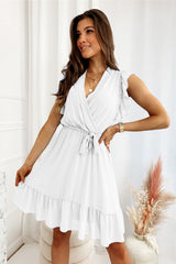 Full Size Ruffled Surplice Cap Sleeve Dress Trendsi