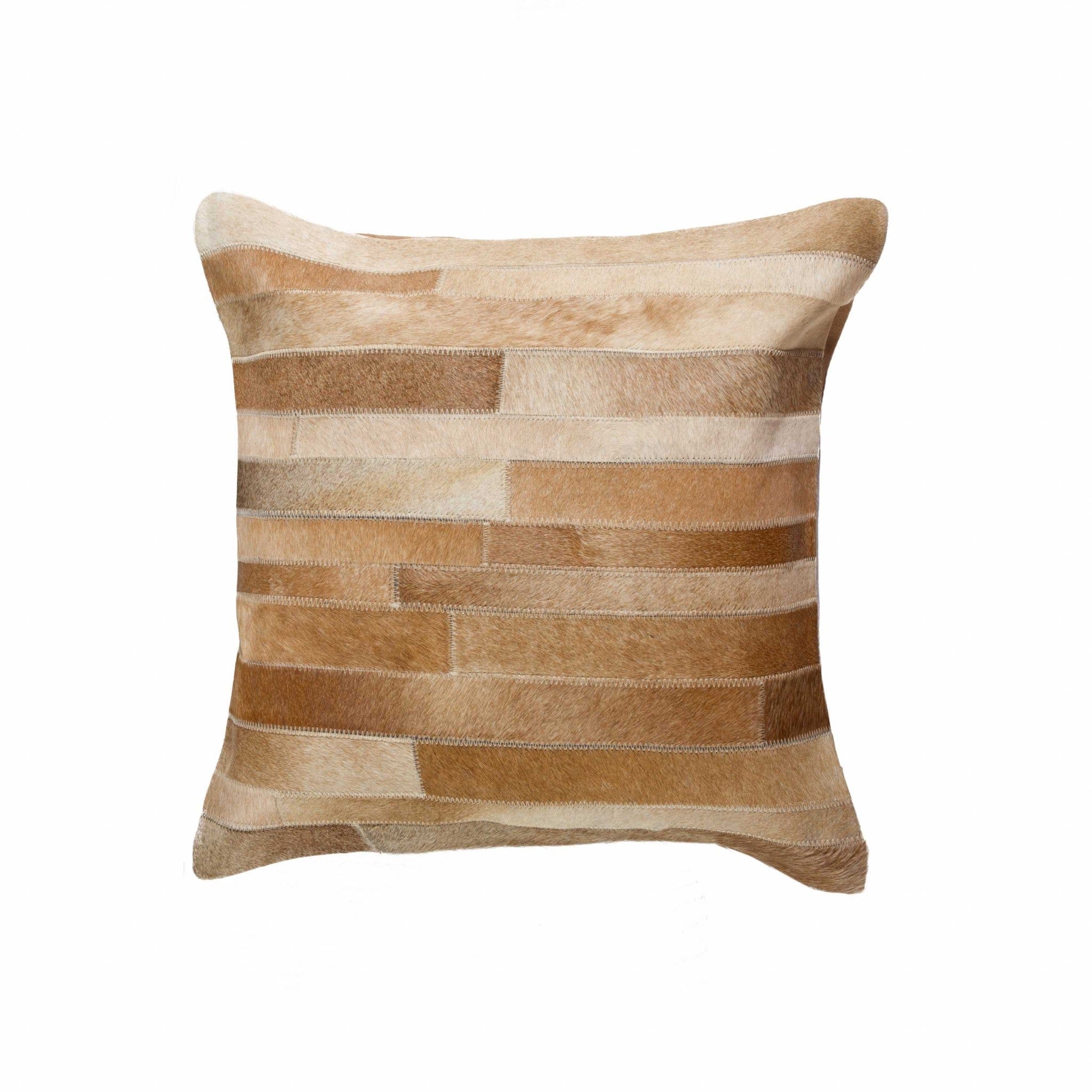 18" Tan Cowhide Throw Pillow - Homeroots