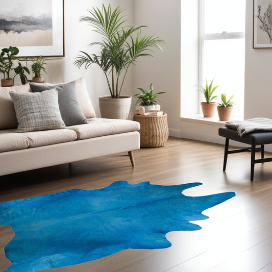 72" X 84" Sky Blue Cowhide - Rug