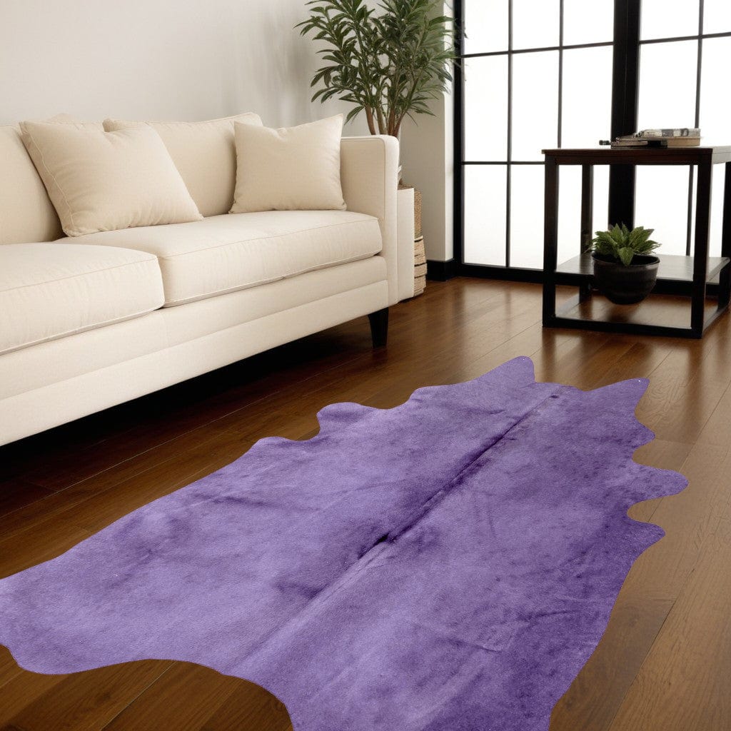 6' X 7' Purple Cowhide Cowhide Area Rug - Homeroots