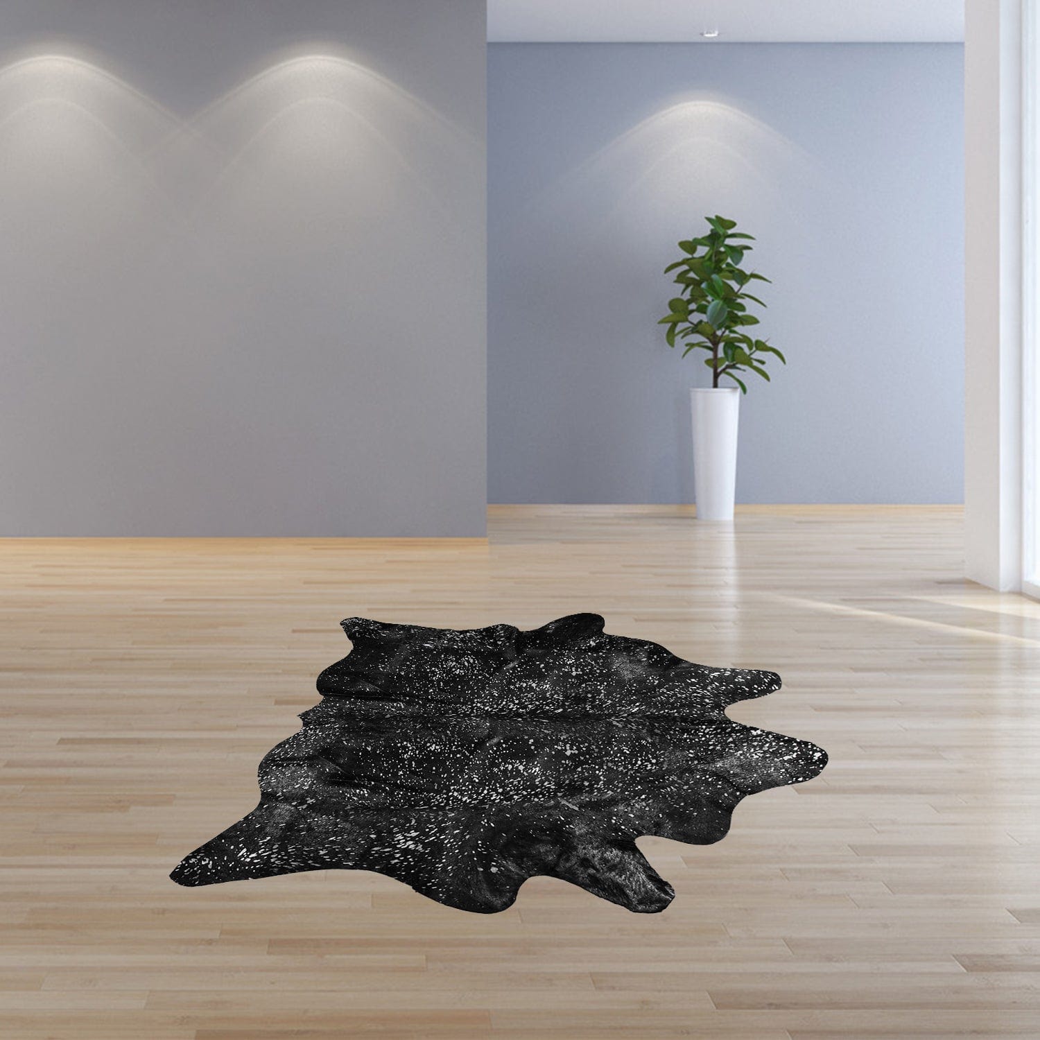 Black And Silver Cowhide Animal Print Area Rug - Homeroots