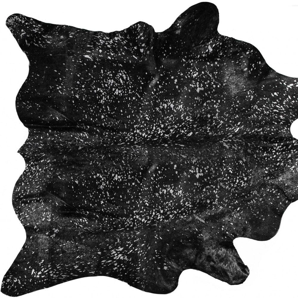 Black And Silver Cowhide Animal Print Area Rug