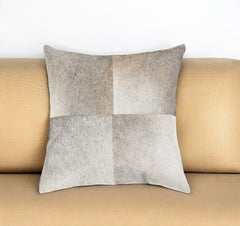 18" Gray Geometric Color Block Cowhide Throw Pillow