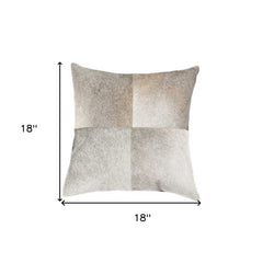 18" Gray Geometric Color Block Cowhide Throw Pillow