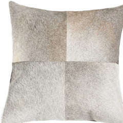 18" Gray Geometric Color Block Cowhide Throw Pillow