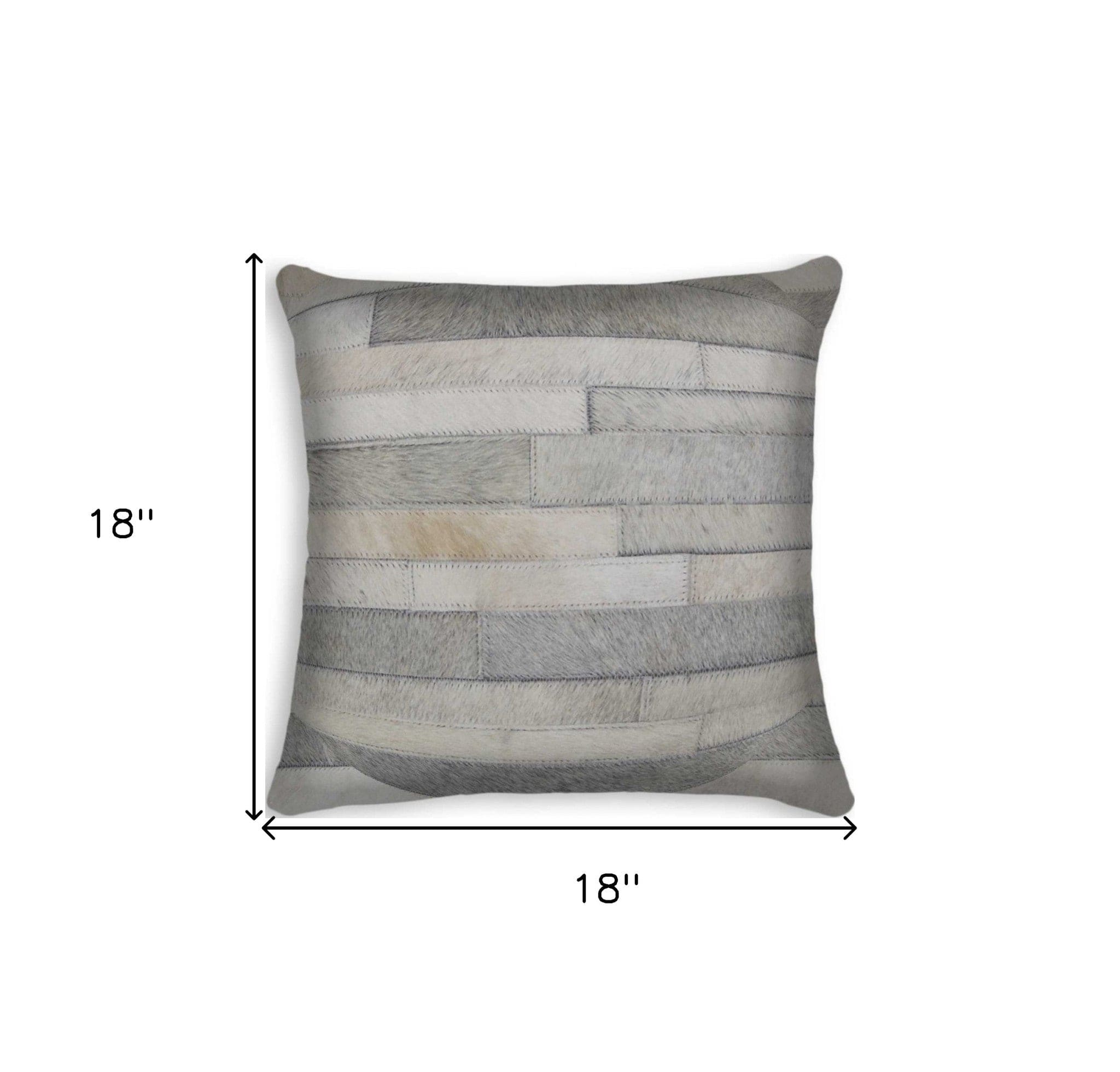 18" Gray Cowhide Throw Pillow - Homeroots