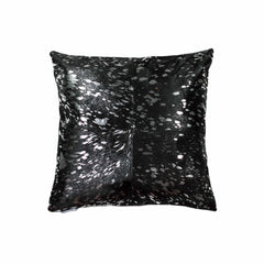 Almohada decorativa de piel de vaca negra y plateada de 18"