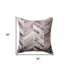 18" Gray Chevron Cowhide Throw Pillow