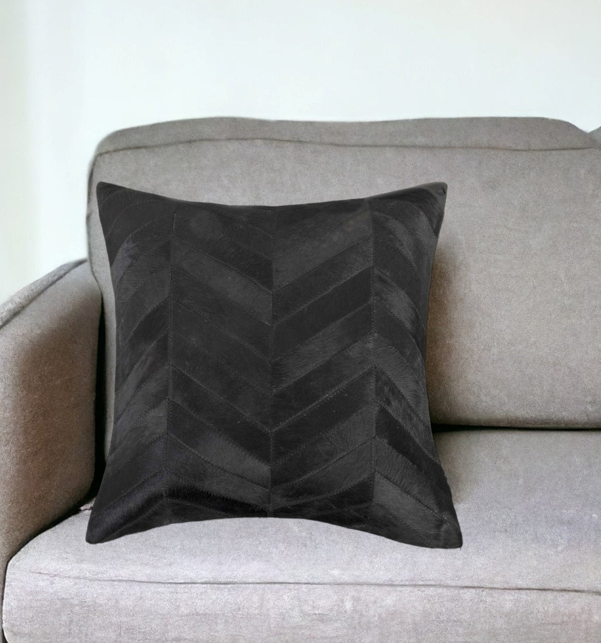 18" Black Cowhide Throw Pillow