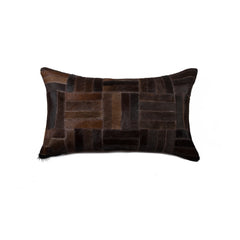 Almohada decorativa de piel de vaca color chocolate de 30 x 50 cm