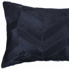 Almohada decorativa de piel de vaca negra de 30 x 50 cm