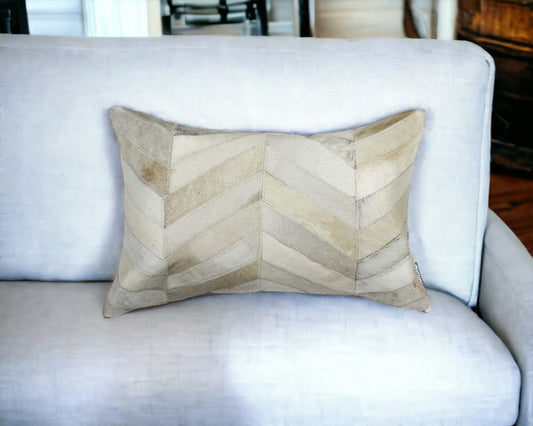 12" X 20" Natural Chevron Cowhide Throw Pillow