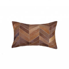 12" X 20" Brown and Tan Chevron Cowhide Throw Pillow