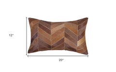 12" X 20" Brown and Tan Chevron Cowhide Throw Pillow