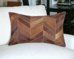 12" X 20" Brown and Tan Chevron Cowhide Throw Pillow