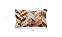 12" X 20" Brown and Off White Chevron Cowhide Throw Pillow