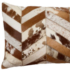 12" X 20" Brown and Off White Chevron Cowhide Throw Pillow