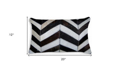 12" X 20" Chocolate Brown and Off White Chevron Cowhide Throw Pillow