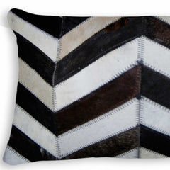 12" X 20" Chocolate Brown and Off White Chevron Cowhide Throw Pillow