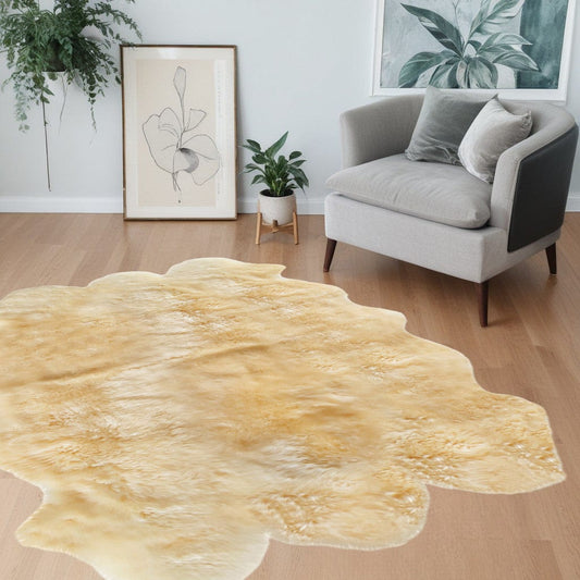 6' X 6' Gold Shag Sheepskin Area Rug - Homeroots