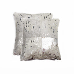 Set of Two Silver and Gray Cowhide Throw Pillow