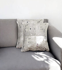 Set of Two Silver and Gray Cowhide Throw Pillow