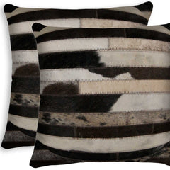 Set of Two Brown and Black Cowhide Throw Pillow