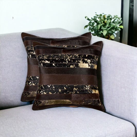 Set of Two Chocolate Cowhide Throw Pillow