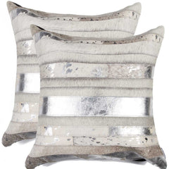 Set of Two Silver and Gray Cowhide Throw Pillow