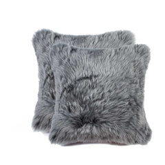 18" X 18" X 5" Gray Sheepskin  Pillow 2 Pack