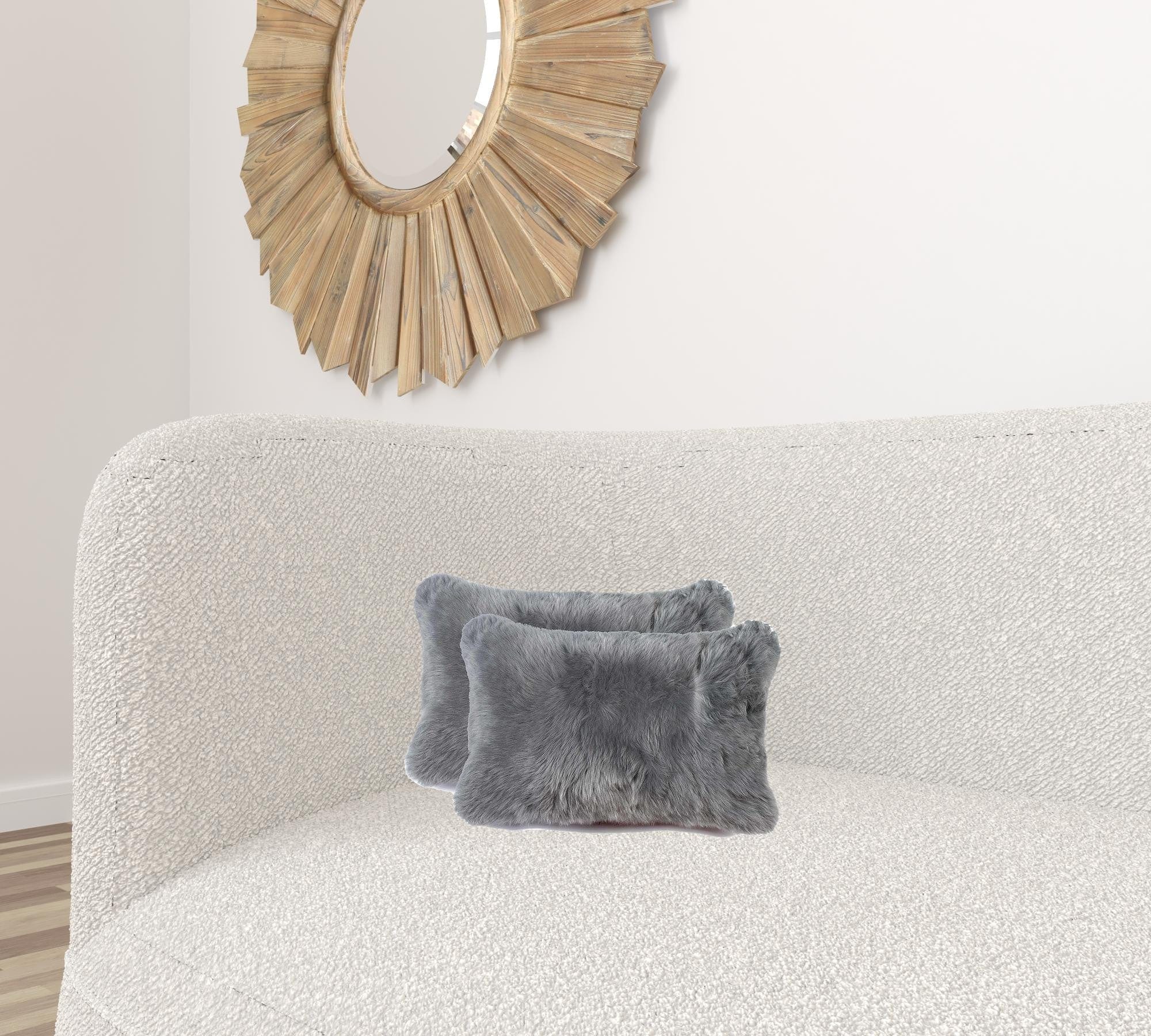 12" X 20" X 5" Gray Sheepskin  Pillow 2 Pack - Homeroots