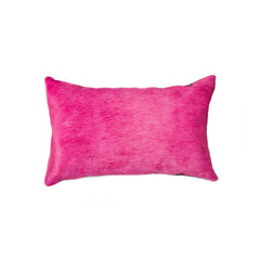 Almohada decorativa de piel de vaca color fucsia de 30 x 50 cm