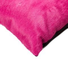 Almohada decorativa de piel de vaca color fucsia de 30 x 50 cm