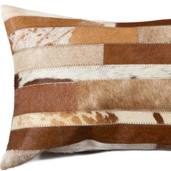 12" X 20" Brown and White Cowhide Throw Pillow