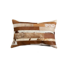 12" X 20" Brown and White Cowhide Throw Pillow