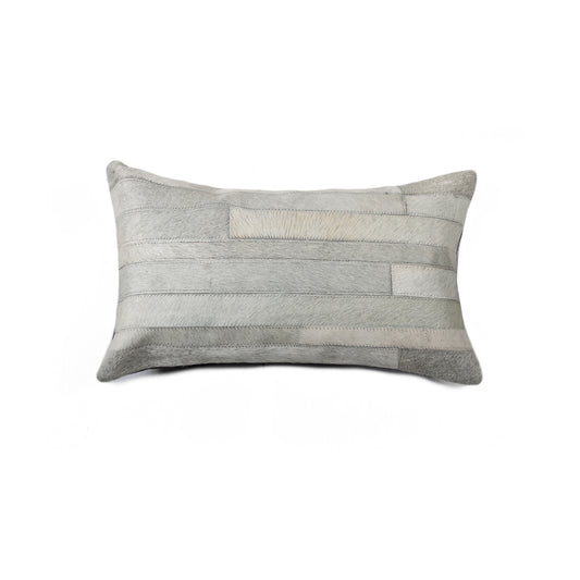 12" X 20" Gray Cowhide Throw Pillow