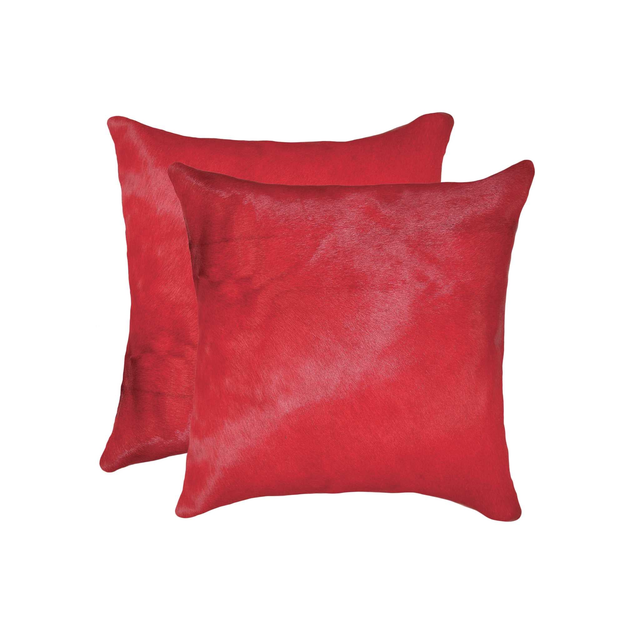 Set of Two 18" Red Cowhide Cowhide Throw Pillow