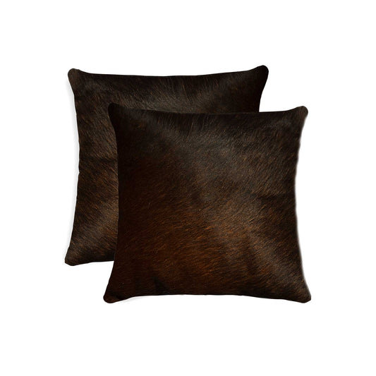 Almohada de piel de vaca color chocolate, paquete de 2, 18" x 18" x 5"