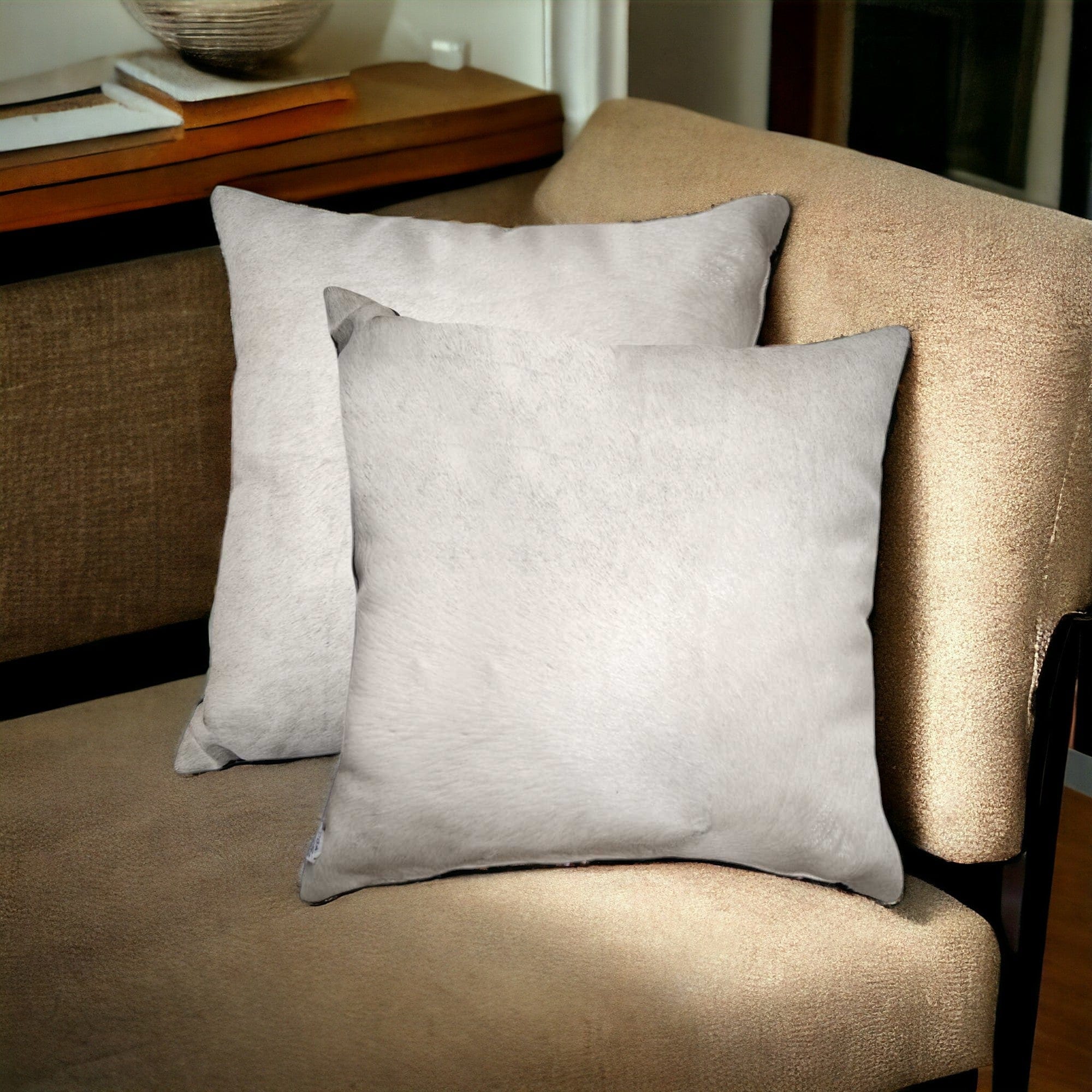 Set of Two Off White Cowhide Throw Pillow