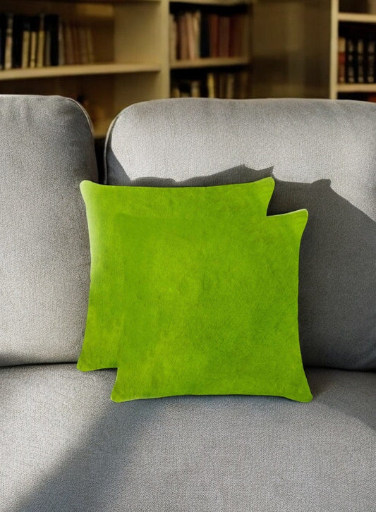 Set of Two Lime Green Cowhide Throw Pillow