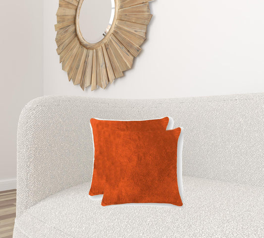 Almohada de piel de vaca de color naranja, paquete de 2, 18" x 18" x 5"