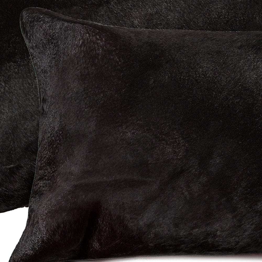 Set of Two 12" X 20" Black Cowhide Throw Pillow