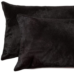 Set of Two 12" X 20" Black Cowhide Throw Pillow