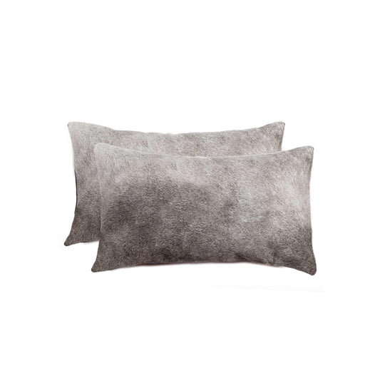 Set of Two 12" X 20" Gray Cowhide Throw Pillow