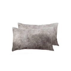 Set of Two 12" X 20" Gray Cowhide Throw Pillow