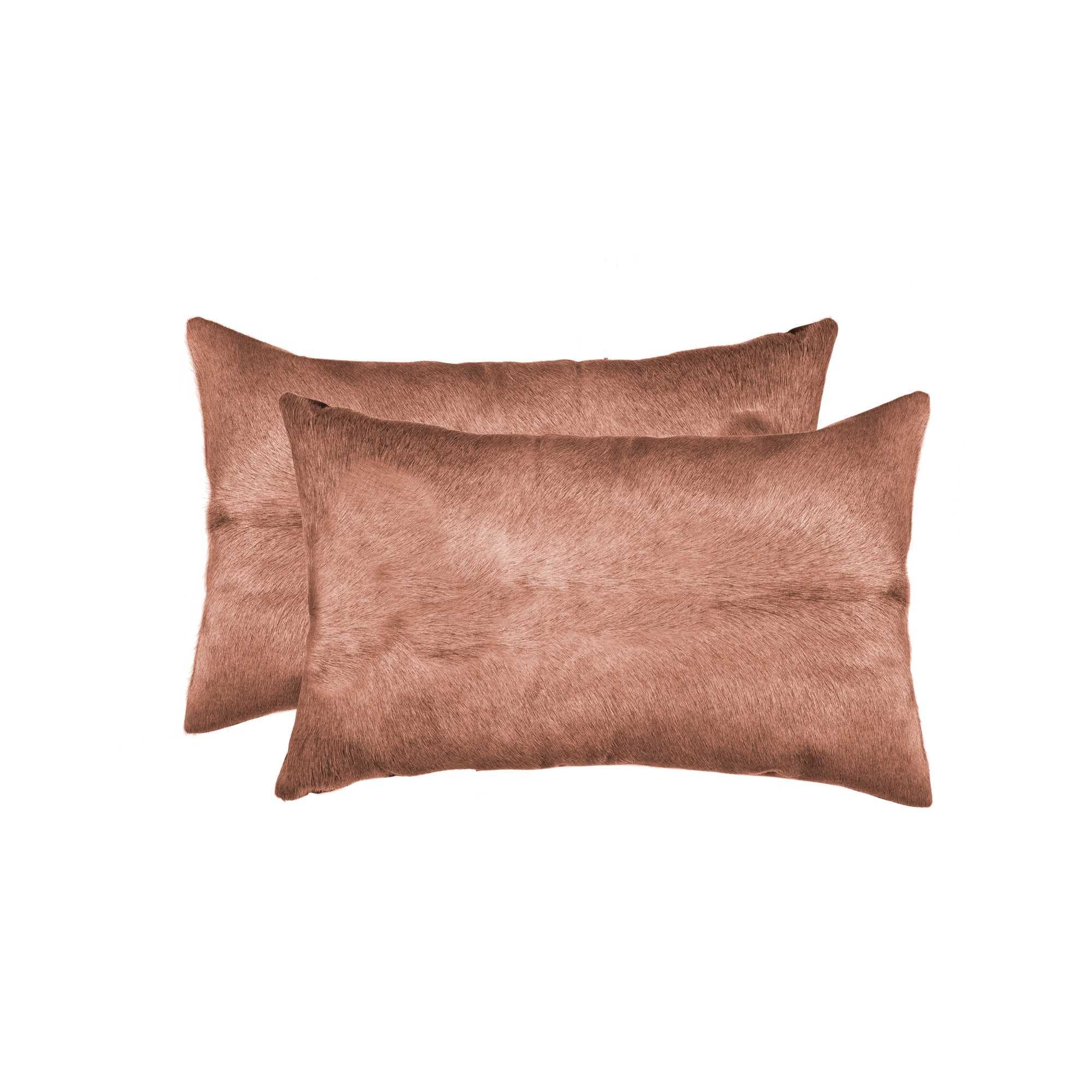 Set of Two 12" X 20" Brown Cowhide Throw Pillow