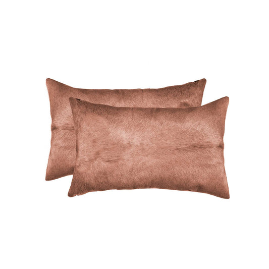 Set of Two 12" X 20" Brown Cowhide Throw Pillow