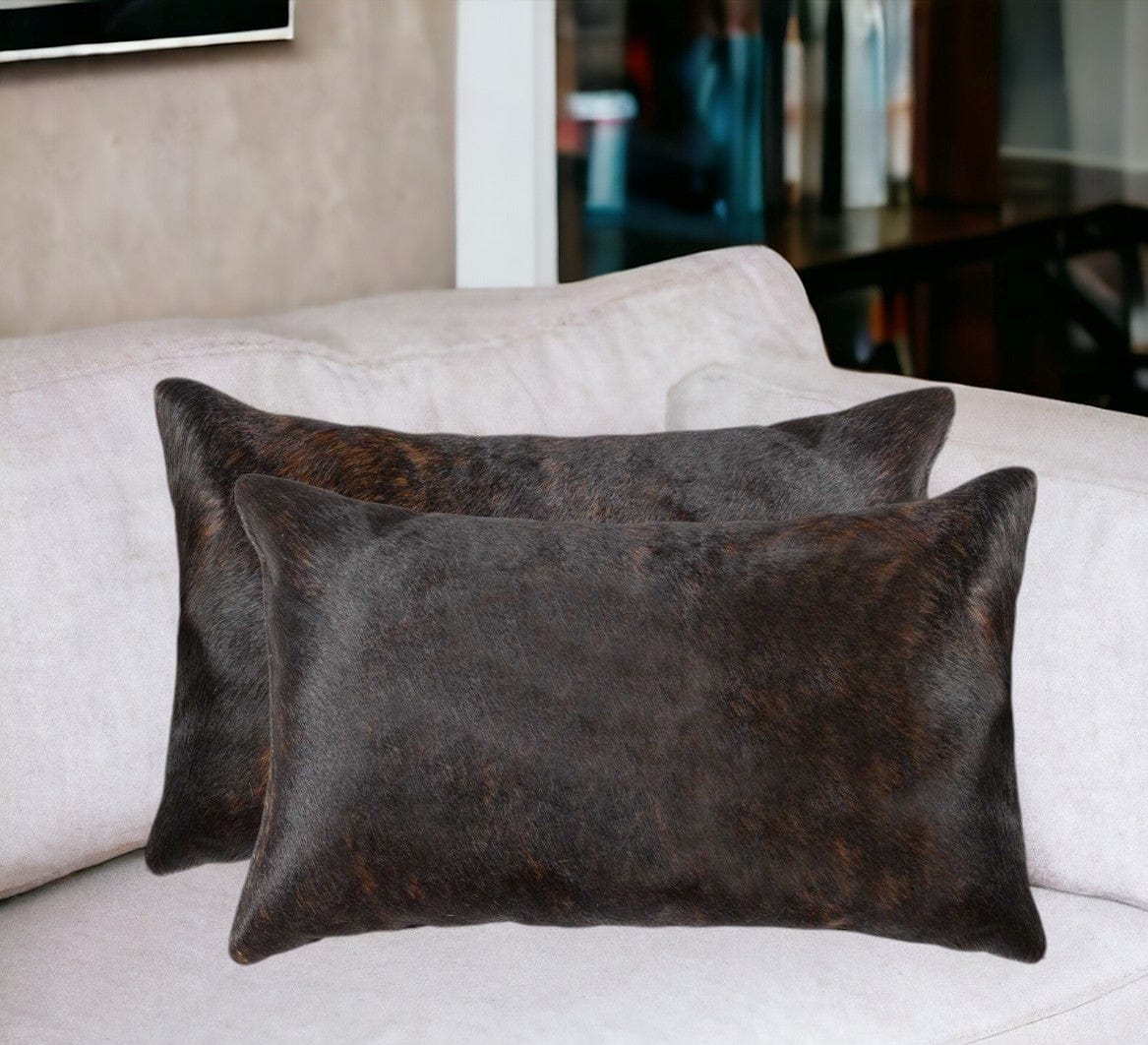 Set of Two 12" X 20" Chocolate Cowhide Throw Pillow