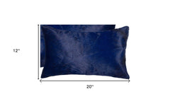 Set of Two 12" X 20" Navy Blue Cowhide Lumbar Throw Pillows