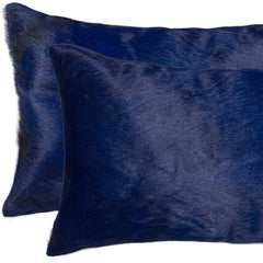 Set of Two 12" X 20" Navy Blue Cowhide Lumbar Throw Pillows